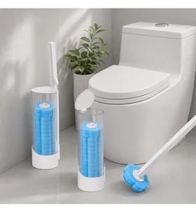 Disposable toilet brush set with holder and blue flower sponge replacement heads for bathroom