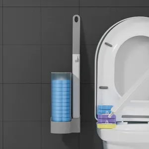 Disposable toilet brush wall mounted cleaning tool with holder and multiple replacement sponge heads