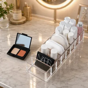 Clear acrylic cosmetic organizer desktop makeup storage box multi-grid display rack