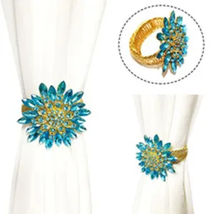 Fermatenda fiore cristallo blu clip metallica per tende accessorio decorativo per casa