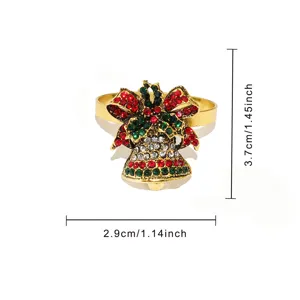 Christmas rhinestone bell napkin ring gold metal table decor holiday party dinner accessory