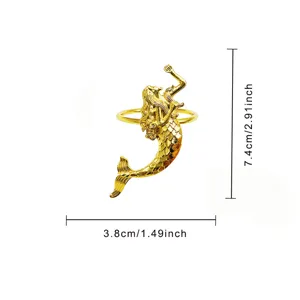 Elegante portatovaglioli sirena in oro metallo per decorazione tavola ristorante 7.4cm