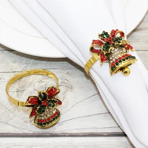 Detailed view of Christmas rhinestone bell napkin ring for festive table decoration setup