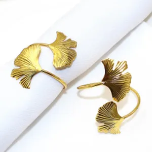Gold Ginkgo Leaf Napkin Rings Metal Napkin Buckle Holder for Table Decor Wedding Party