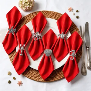 Lot de 6 ronds de serviette nautiques avec serviettes en tissu rouge pour mariage plage