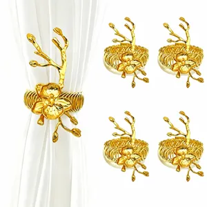Golden Orchid Curtain Tiebacks Metal Spring Drapery Holdbacks Elegant European Style Window Hardware Accessories