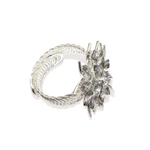 Silver crystal flower curtain tieback spring buckle, modern luxury home window decor.