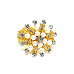 Gold alloy pearl rhinestone curtain buckle spring tieback home decoration detail view