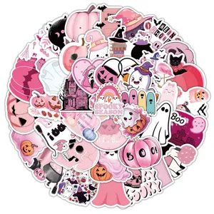 Adesivi Halloween rosa carini spaventosi in vinile impermeabili per valigia e pc.