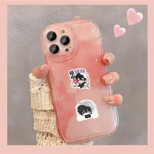 Cute pink clear phone case with cute anime ghost sticker design for iPhone daily use.