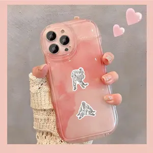 Pink gradient marble pattern phone case with hand-drawn graffiti art and cute design.