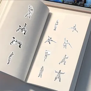 Detailed view of traditional Chinese martial arts kung fu ink style graffiti stickers collection.