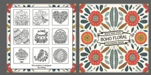 Adult stress relief coloring book with boho floral patterns and easy line art for mindfulness.