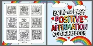 Adult and kids positive affirmation coloring book for stress relief and focus training.
