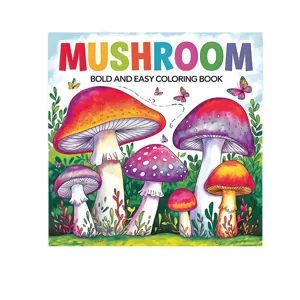 Mushroom coloring book for adults and kids, easy and bold designs for stress relief and fun.