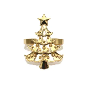 Gold Christmas tree napkin ring for holiday table decor, elegant hotel tableware accessory