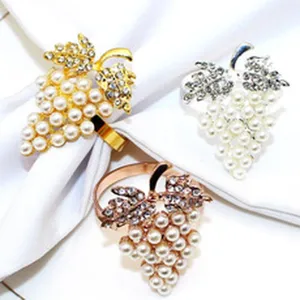 Pearl grape napkin ring detail, elegant alloy tableware decor for dining table setup.