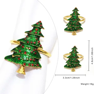 Anello portatovagliolo albero di natale in metallo smaltato verde per decorazione tavola