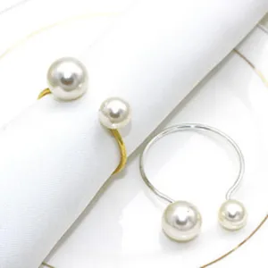 Pearl napkin ring set alloy table decor detail close up elegant white napkin holder design