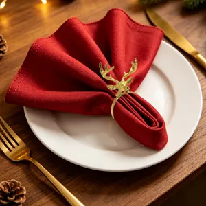 Christmas reindeer napkin ring metal deer holder red cloth for holiday table decor detail view