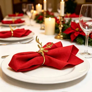 Christmas reindeer napkin ring metal deer head napkin holder for festive table decor detail shot