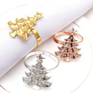 Metal Christmas tree napkin rings in gold silver and rose gold for holiday table decor