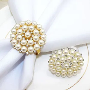 Pearl rhinestone napkin ring set elegant alloy napkin holder for table decor wedding