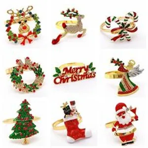 Christmas rhinestone napkin rings metal holiday table decor gold tone table accessories set