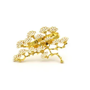 Gold alloy branch napkin ring with pearls hotel table decor elegant napkin holder creative buckle