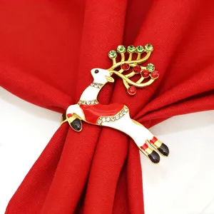 Christmas rhinestone elk napkin ring metal reindeer table decor holiday party dinner accessory
