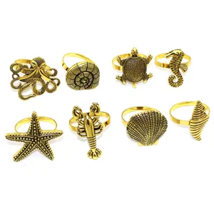 8pcs Gold Metal Napkin Rings Ocean Theme Marine Animal Table Decor Napkin Holders