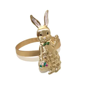 Anello portatovagliolo con coniglietto di Pasqua metallo oro opaco decorazione tavola
