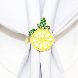 Lemon napkin ring gold alloy fruit napkin buckle hotel table decor yellow white design