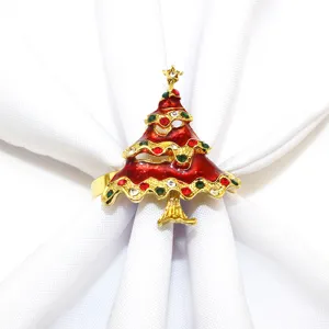Portatovaglioli albero di natale, anello portatovaglioli strass metallo oro decoro.