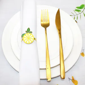 Lemon napkin ring gold metal fruit napkin holder table decor for wedding dinner party