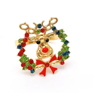 Anneau de serviette de renne en strass de Noel porte-serviette en metal dore pour table