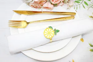Lemon napkin ring detail, fresh fruit design napkin holder for hotel and summer table decor.