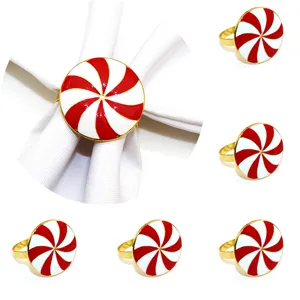 Rot-weiße Pfefferminz-Bonbon-Serviettenringe für Weihnachts-Tischdeko, Legierung Winter