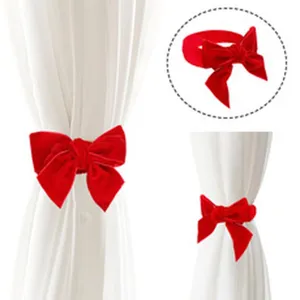 Fermatenda in velluto rosso, fibbia per tenda a molla decorativa natalizia senza perforazione.
