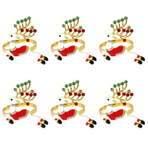 Christmas rhinestone reindeer napkin rings metal deer table decor for holiday party set of 6