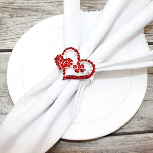 Strass Doppelherz Serviettenring silbernes Metall roter Kristall Hochzeit Tischdeko Zubehör