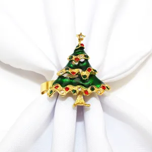 Portatovaglioli albero di natale smalto verde strass decorazione tavola festiva colore oro