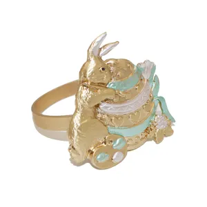 Anello portatovagliolo coniglio pasquale uovo oro opaco smaltato decorazione tavola festa