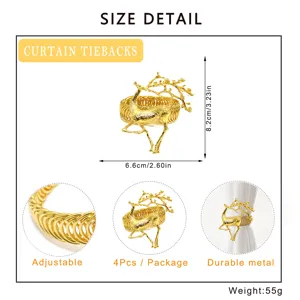 Golden metal deer curtain tieback spring buckle luxury home decor drapery hardware 4pcs