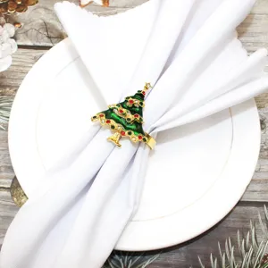 Portatovaglioli albero di natale con smalto verde e strass scintillanti per tavola.