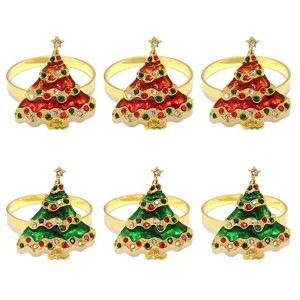 Portatovaglioli albero di natale set di 6 rosso verde metallo strass decorazione tavola.