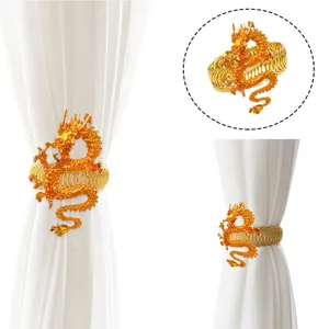 New Chinese Style Dragon Curtain Buckle Metal Spring Curtain Clip Punch Free Bedroom Curtain Accessories Gold Finish