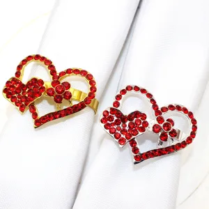 Rote Strass Herz Serviettenringe Set, elegante Metall Liebes Halter für Hochzeit Tischdeko.