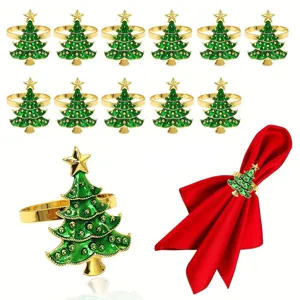 Weihnachtsbaum Serviettenringe Gold und Silber Legierung Serviettenhalter Festliche Tischdekoration für Feiertag Abendessen Party