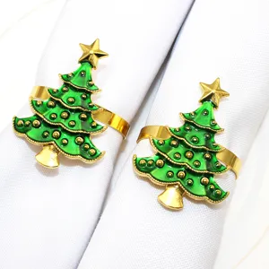 Weihnachtsbaum Serviettenringe Legierung Gold Gruen Festlich Tischdeko Serviettenhalter
